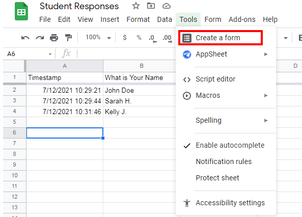 how to make a Google spreadsheet form
