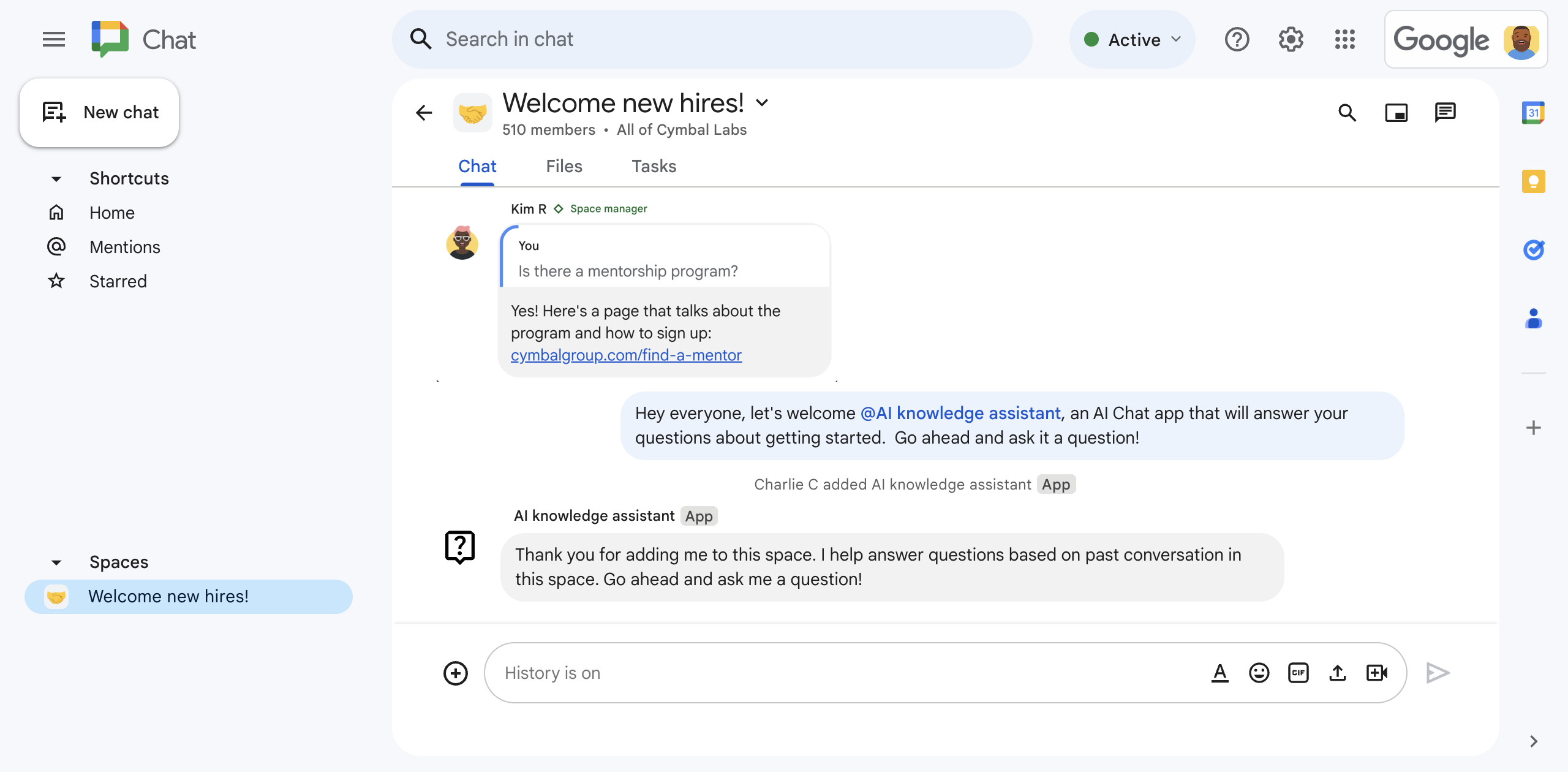 Google Chat Spaces and Gemini automation